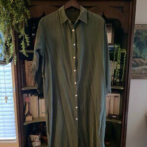 GGUHHU Green Button Front Shirt Dress | 100% Cotton | Size M